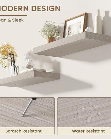 Dreamland Deep Floating Shelves, 8" Deep Long Shelves Set of 2, 40 Inches Floating Shelf for Wall,Large Display & Storage Shelf for Bathroom Bedroom Living Room Kitchen Office, Grey