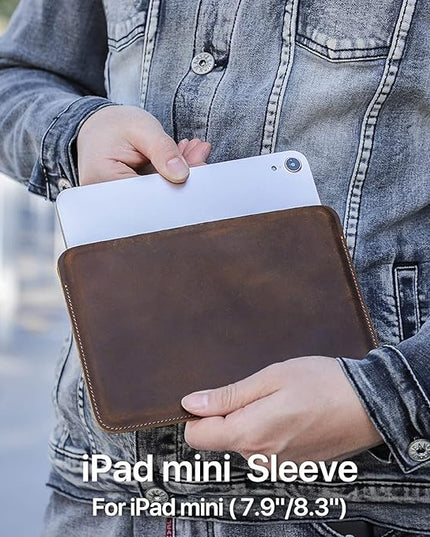 Top Grain Leather 8.3" Slim Tablet Protective Case, Solid Minimalist Vintage Design, Fully Handmade, Compatible with 8.3" iPad mini 6 iPad mini 7.9" & Other Tablets, Coffee 8.3 Inch