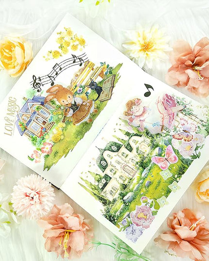 Snycler Sticker Book - 20 Sheets Vintage PET Stickers for Scrapbooking, Junk Journaling, Ephemera, and Decorative Crafts-Concert in The Forest