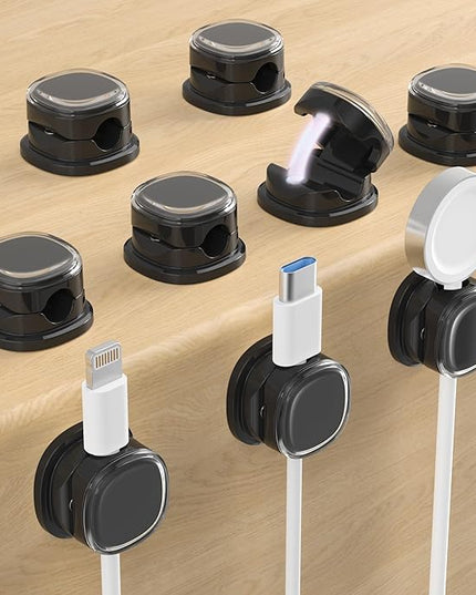 Magnetic Cable Clips, Adjustable Cord Holder Management, Adhesive Wire Keeper Organizer for Home Office Desk Phone PC Car Wall Desktop Nightstand Appliance (9-PCS Black)