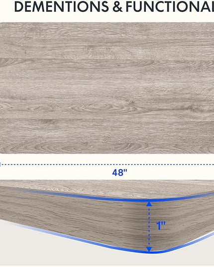 FLEXISPOT EN1 One-Piece Standing Desk with 1-Inch Thick Desktop, 48"x30" Electric Height Adjustable Desk for Home Office & Multi-Device Workstations, Gray Wood