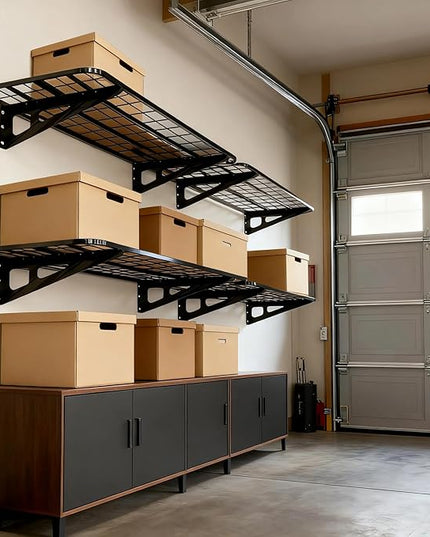 4-Pack 2x4ft Garage Wall Shelving, 4 Shelf Total 16 ft(L) Garage Shelving Wall Mounted, Heavy-Duty Storage Shelves, Perfect for Holding Storage Bins, Sporting Goods, Tools, and More Space-Saving