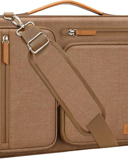 MOSISO 360 Protective Laptop Shoulder Bag,15-15.6 inch Computer Bags Compatible with MacBook Pro 16 inch, HP, Dell, Lenovo, Asus Notebook,Side Open Messenger Bag with 4 Zipper Pockets, Mocha