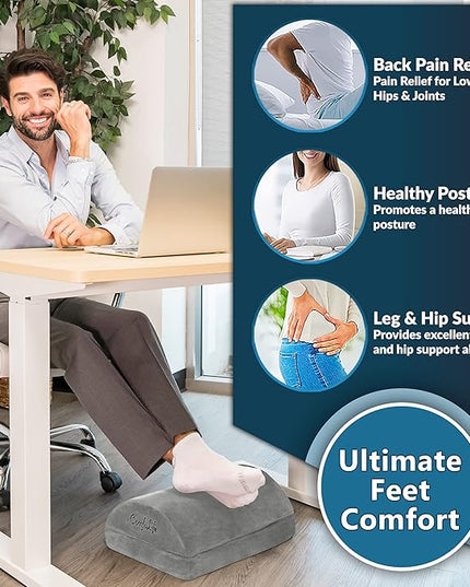 ComfiLife Foot Rest for Under Desk at Work – Adjustable Height Memory Foam Foot Stool for Under Desk, Office Chair & Gaming Chair – Ergonomic Footrest for Back & Hip Pain Relief (Gray)