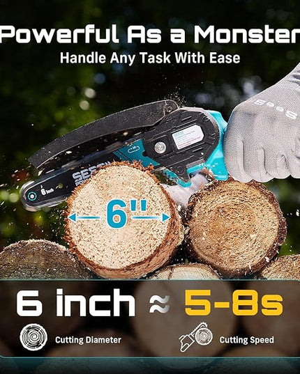 Seesii Mini Chainsaw, 6-inch Mini Chainsaw Cordless, Handheld Electric Power Chain Saw with 2 Batteries, for Tree Trimming Wood Cutting, Best Gifts for Father, Dad, Husband, Men