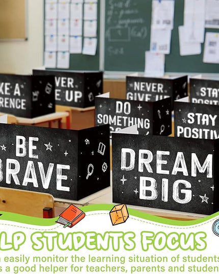 Honoson 24 Pcs Bulk Inspirational Privacy Folders for Students Cardboard Test Privacy Boards Motivational Words Desk Dividers Shield for Classroom School Study Supplies, 6 Styles(Monochromatic)