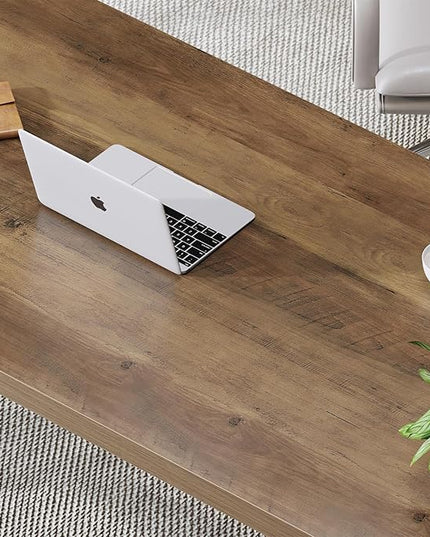 LVB Long Computer Desk, Big Industrial Home Office Desk, Large Metal Wood Writing Study Computer Table for Bedroom, Modern Executive Simple Gaming Work Desk for Student, Rustic Oak, 60 in