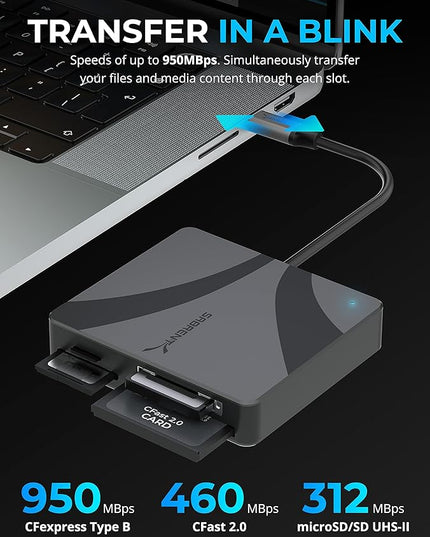 SABRENT USB-C Multi-Card Reader for CFexpress Type B, CFast 2.0, and microSD/SD Cards (CR-C4PM)