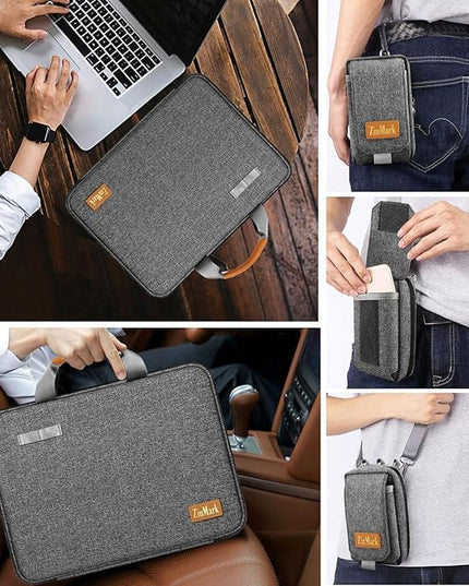 Laptop Case 15.6 Inch Briefcase Military-Grade Protection with Detachable Belt Bag, Compatible All Model of 15-16 Inch MacBook Pro and Most Popular 15.6 Inch Notebooks Chromebooks (Gray Black)