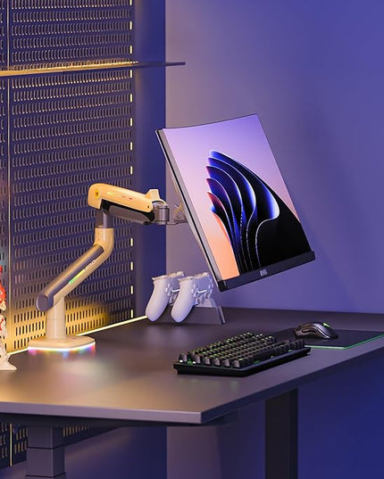 NB Gaming Monitor Arm or for 32 to 60 Inches Screen, Load up to 20 kg, VESA 75/100, RGB-Light, Heavy Duty, Multi Angle Adjustable, Premium Aluminum, Yellow