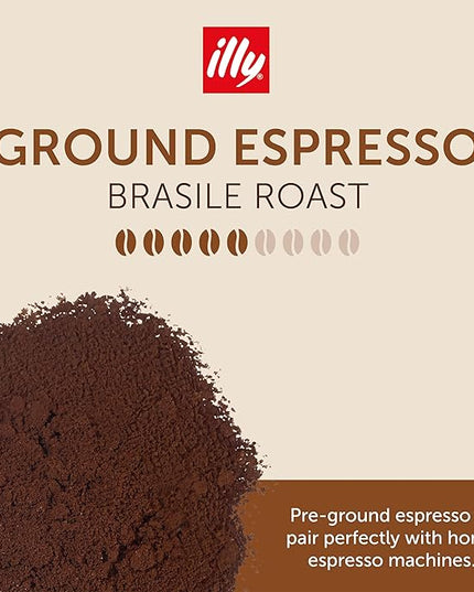 illy Ground Coffee, Brasile Regenerative Agriculture Medium Roast, 100% Arabica, Premium Italian Coffee, Ideal for Espresso, Drip, Moka and French Press Brewing, 8.8oz, 6 Pack