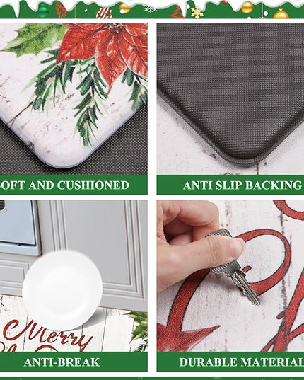 Pauwer Christmas Kitchen Rugs Set of 2 Anti Fatigue Kitchen Mats for Floor Non Slip Cushioned Kitchen Floor Mats Padded Comfort Standing Desk Mat Runner Waterproof Kitchen Sink Rug Christmas Decor