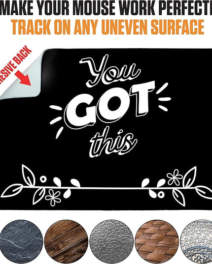 Mouse Pad Adhesive Bottom - Sticks to Any Surface - Portable - Webcam Covers and Screen Cleaner Included (You GOT This)
