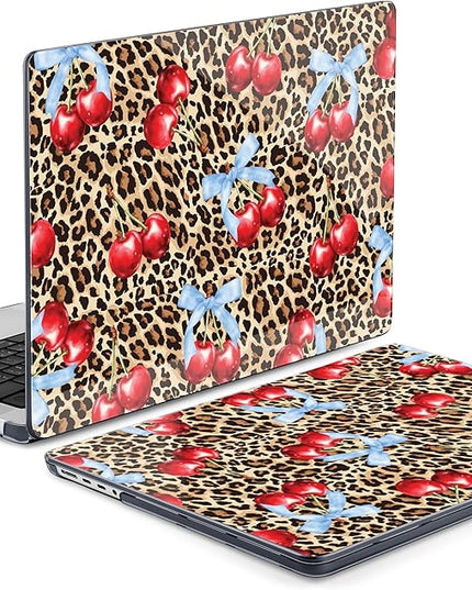 DONGKE Case for M5 MacBook Pro 14 inch 2025 2024-2021 M4 M3 M2 M1, Plastic Hard Shell Cover Compatible with A3434 A3112 A3401 A3185 A2992 A2779 A2442, Retina XDR Display & Touch ID, Leopard Cherries