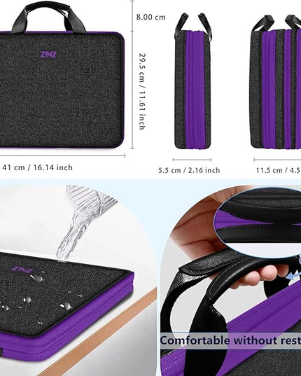 ZINZ Slim and Expandable Laptop Sleeve 15 15.6 16 Inch Case Bag for 15"-16" Notebooks Water-Resistant Handbag Multipurpose Computer Accessories Storage Bag,BK01PU01