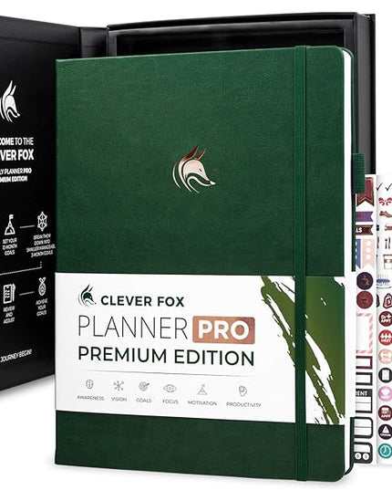 Clever Fox Planner Pro Premium Edition– Luxurious Weekly & Monthly Planner + Budget Planner Organizer for Productivity & Reaching Goals, Undated, A4 Hardcover + Keepsake Box, Lasts 1 Year, ForestGreen