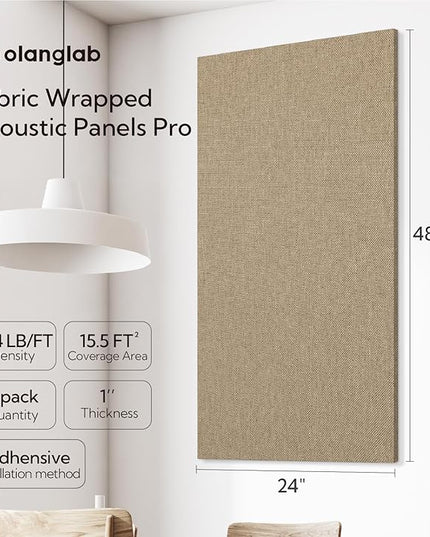 Olanglab Acoustic Panels 2 Pack, 48''x24'' Large Sound Panels, Fabric Wrapped Sound Proof Foam Panels for Walls, Sound Absorbing Panels for Recording Studio Acoustical Treatments (Khaki)