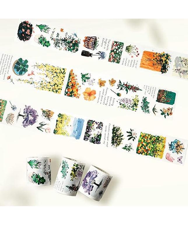 WT Spring Oasis Washi Tape Sticker Set, 3 Rolls, Original Designs, Nature-Inspired Floral Decorative Masking Tape, Wide Craft Tape, Bujo Planner Supplies, Adhesive Wrapping Tape, DIY Paper Tape