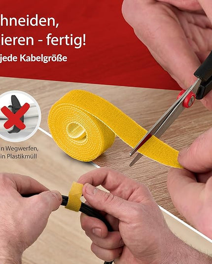 Label-the-cable Cable Management Ties Tape, Adjustable, Re-Useable/Cable Tidy/Hook and Loop Cord Organizer, Wire Management/PRO ROLL, 1 PCS, 25m x 16mm, Yellow, PRO 1240