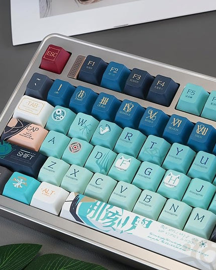 Custom PBT Keycaps，Japanese Anime Gradient Green Keycap Dye-Sublimation Cherry Profile Key caps Set Compatible with 60%/65%/75% Gateron Mechanical Gaming Keyboards