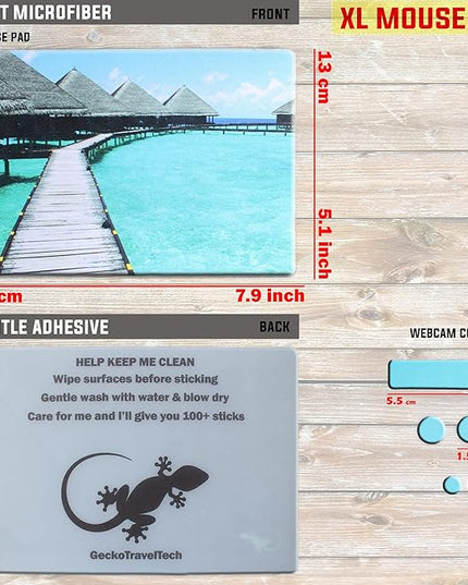 Peel and Stick Mouse Pad - Portable - Adhesive Stick on Bottom - Large Size Mouse Pads - Portable (XL - Beach)