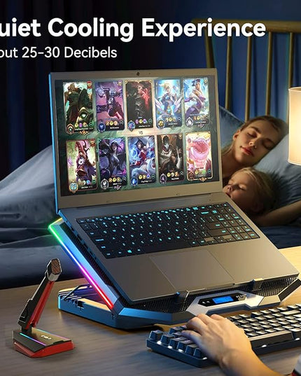 ICE COOREL Gaming Laptop Cooling Pad with 8 Cooling Fans, Laptop Fan Cooler Pad for 15-17.3 Inch, Notebook Cooler Stand with 6 Height Adjustable, RGB Cooling Pad with Two USB Port + Phone Stand