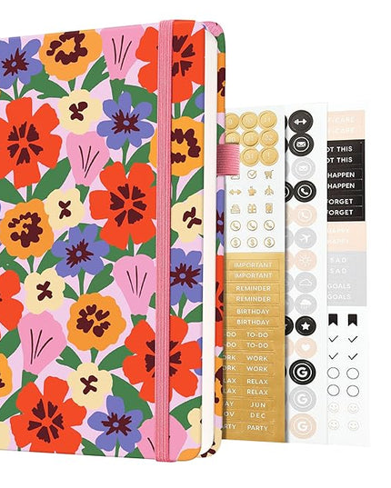 &And Per Se Dotted Journal Notebook, A5 Hardcover Bullet Dotted Journal, 160 Pages 100 gsm Thick Paper, 3 Sheets of Stickers Included - 5.7'' x 8'' (Elegant Florals)