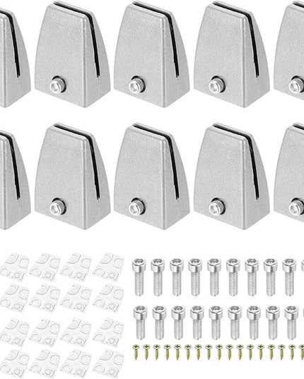 PATIKIL 10 Pcs Office Desk Partition Support Bracket, Aluminum Alloy Sneeze Guard Support Clamps Desktop Divider Clips for Offices Stores Counter Privacy Panel, Silver
