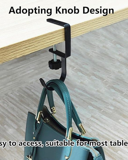 KISOY Purse Hook for Table Handbag Hangers Purse Hanger for Desk Bag Hooks for Tables can Hook Bag Purse Heavy Duty Foldable Purse Holder for Table Floding (Left-J Type Hook)