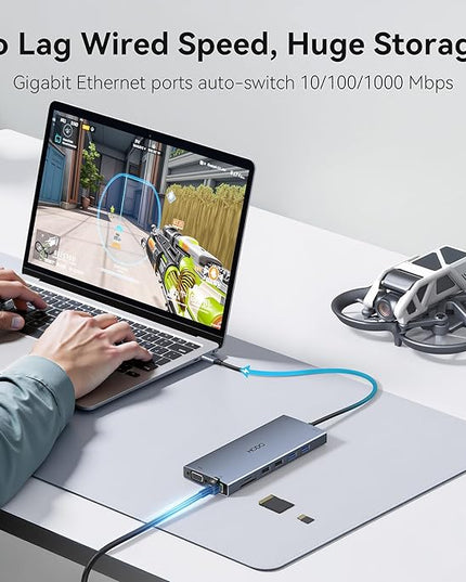 USB C Docking Station Dual Monitor for Dell HP, Laptop Docking Station 3 Monitors 15-in-1 USB C Hub Dock with Dual 4K HDMI+8K DP +VGA+6USB Ports+PD+Ethernet+SD/TF+Audio,USBC Adapter Dongle for Lenovo