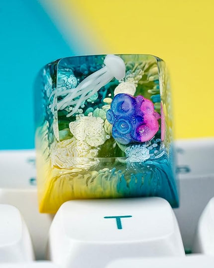 Jellyfish Artisan Keycap Vibrant Tropical Reef R1 SA Profile Custom Sea Creature Keycaps 1U ESC Handmade Gaming Sea Resin Key Cap Cherry MX Switch Compatible Mechanical Keyboard Jellyfish Lover Gift