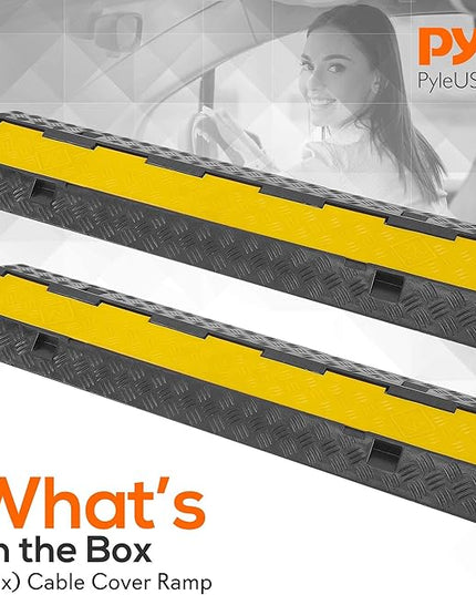 Pyle Durable Cable Ramp Protective Cover - 2,000 lbs. Heavy Duty Hose & Cable Track Protector w/ Flip-open Top Cover & 2-Ch. Groove Design, Cable Concealer for Outdoor/Indoor Use, 2 Pack - PCBLCO26X2
