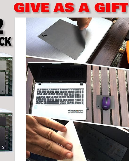 Mouse Pad Adhesive Bottom - Sticks to Any Surface - Portable - Webcam Covers and Screen Cleaner Included (2 x Black - Gray)