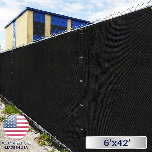 Windscreen4less Privacy Fence Screen Heavy Duty Windscreen Fencing Mesh Fabric Shade Net Cover with Brass Grommtes for Outdoor Wall Garden Yard Pool Deck, 6'x42' Black