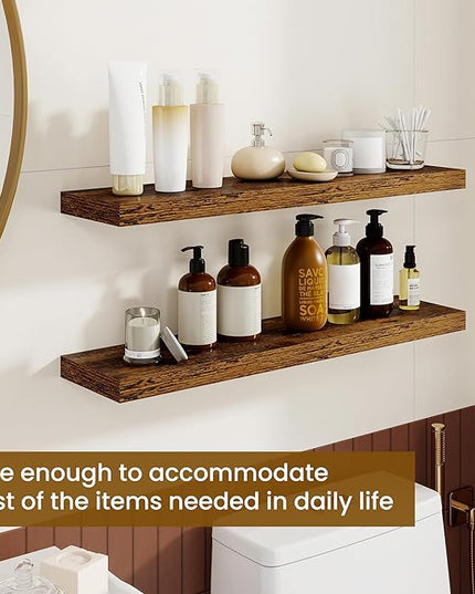 Dreamland 30Inch Floating Shelves for Wall, Rustic Wooden Floating Shelves for Bathroom|Bedroom|Kitchen, 2 Pack Deep Wall Mounted Book Shelf, Wood Storage Display Shelf for Home Decor, Brown