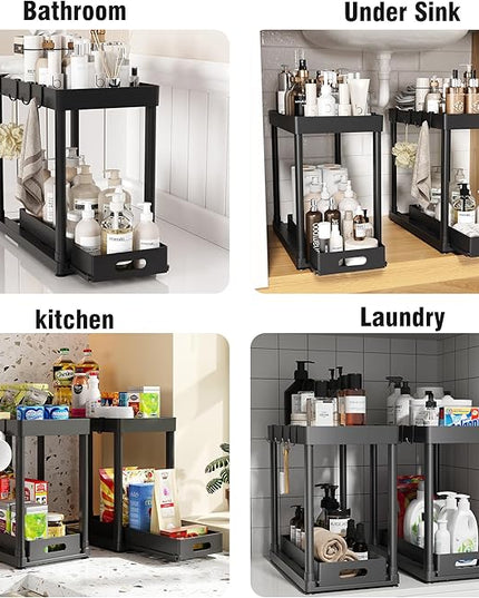 2 Pack Pull-Out Storage Organizers, Under Sink Organizer and Storage for Bathroom & Kitchen,Multi-Purpose Under Cabinet Organizers and storage Black