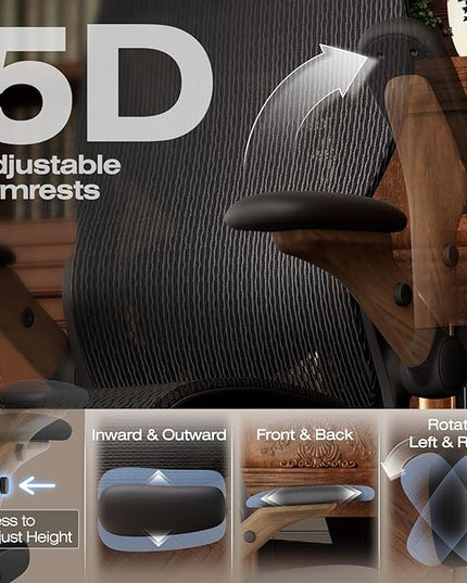 ELABEST X100 Ergonomic Office Chair with Footrest, Big and Tall Home Desk Chair with 5D Flip-Up Arms, Adjustable 3D Lumbar Support,High Back Rolling Computer Chair, Swivel Mesh Chairs (Library Oak)