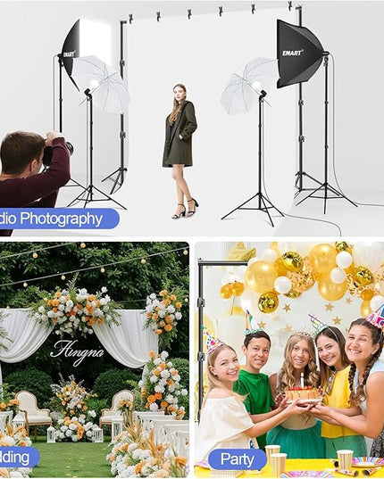EMART 10x10ft Backdrop Stand Heavy Duty, Adjustable Photography Background Support System with 10x15ft Polyester Backdrop(Black/White/Green) for Photography Studio, Parties, Wedding, Video Shooting