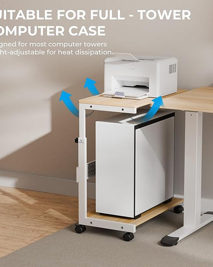 EUREKA ERGONOMIC PC Stand Computer Cart, Height Adjustable Tower Stand 2-Tier for ATX Case Printer, Rolling Cart on Wheels for Home Office Gaming