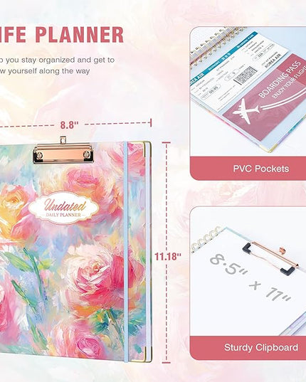Ospelelf Undated Spiral Bound Planner Daily, Weekly and Monthly Planner, Pink Teacher Student Planner 12 Month 8.5 x 11