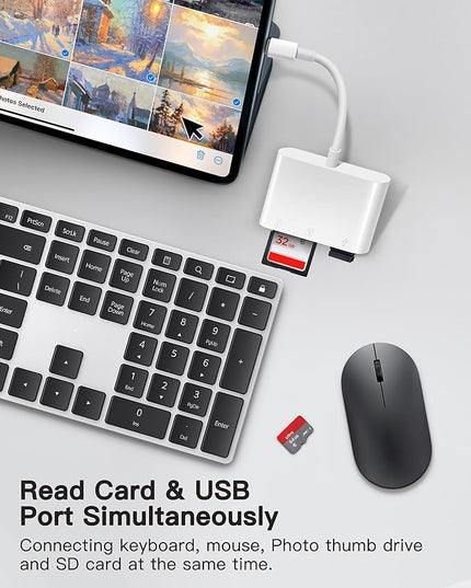 USB-C SD Card Reader, Memory Card Reader for Micro SD/SD Cards, Type C SD Adapter Compatible with iPhone 15 16, Samsung Galaxy, MacBook, iPad and More USB C Devices - 3 Slots