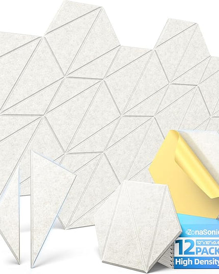 12 Pack Acoustic Panels with Self-Adhesive 12"X10"X0.4" Sound Proof Foam Panels for Walls, High Density Soundproof Wall Panels, Z-Line Hexagon Sound Dampening Panels for Home Studio Decor Office-Ivory