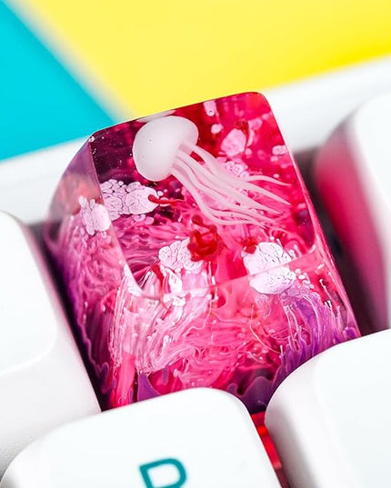 Jellyfish Artisan Keycap Pink Magenta Ocean R1 SA Profile Custom Sea Creature Keycaps 1U ESC Handmade Gaming Sea Resin Key Cap Cherry MX Switch Compatible Mechanical Keyboard Jellyfish Lover Gift