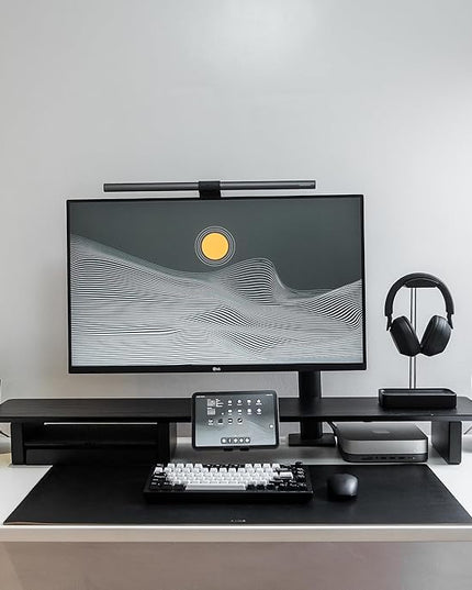 Raico Desk Cockpit Shelf Monitor Stand System Dual Screen Setup Wood Large Desk Accessory Organizer Unit (Black Wood, Full Length v2 | 45.7 Inches)