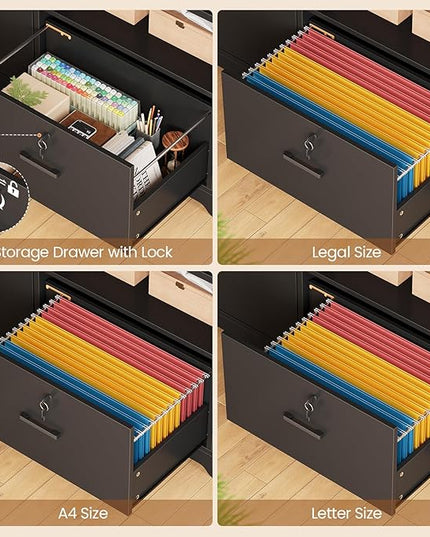 SEDETA 56.7" L Shaped Standing Desk, Reversible Computer Office Desk with Drawers & Hutch, Stand Up Corner Gaming Desks with LED Lights & Power Outlets for Home Office, Black