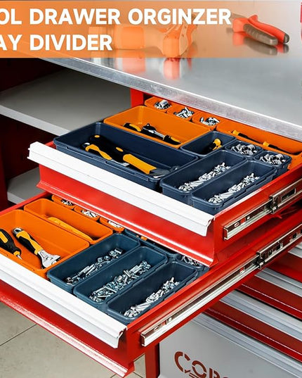 Tool Box Organizer Tray, Toolbox Desk Drawer Organizer, Tool Box Tray, Toolbox Organization Storage for Rolling Tool Chest (60PCS (Blue+Orange))