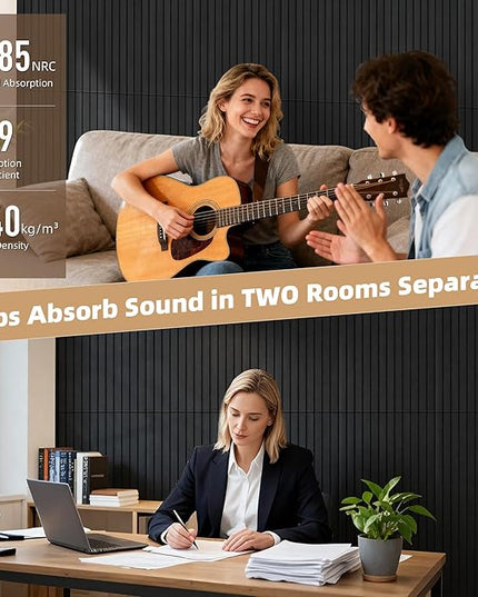TO-TH Wood-Look Acoustic Panel, 4 Pack 47.2” x 23.6” Soundproof Wall Panels, Decorative Sound Absorbers Large Acoustic Panels for Home, Office, Basement, Smoky