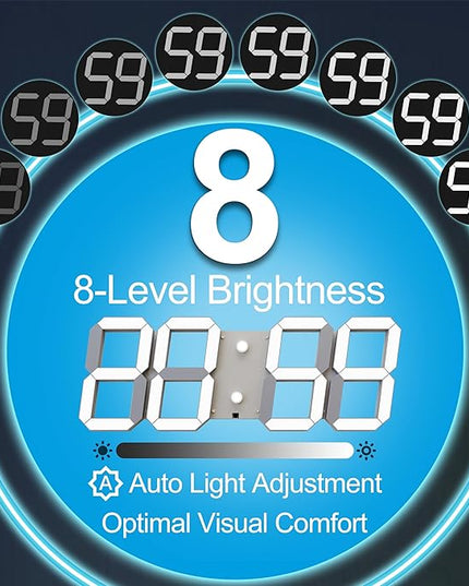 3D Digital Wall Clock 17" with Remote Control,Led Clock Adjustable Brightness Timer 12/24 Hr Time/Date/Temperature for Living Room/Office/Restaurant