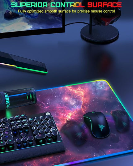 TopMade RGB Gaming Mouse Pad with 15W Wireless Charging, 31.5” x 15.8” XXL Large Desk Mat Home Office Keyboard Pad for Desk, Waterproof Mousepad with Smooth Surface, Non-Slip Base, Galaxy Nebula