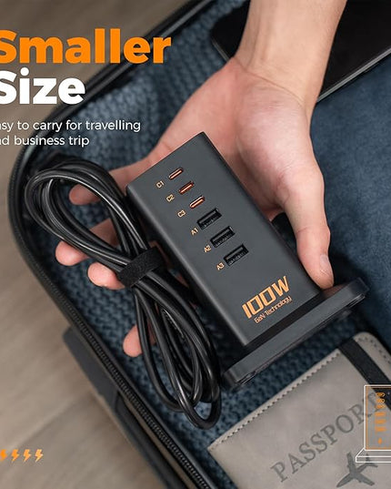 USB C Charger Blcok PD 100W, TESSAN 6-in-1 Charging Station for Multiple Devices, Desktop Tower Charger with 6 USB Ports for iPhone 17/16/15, MacBook, Tablet, Office Home Dorm Room Accessories